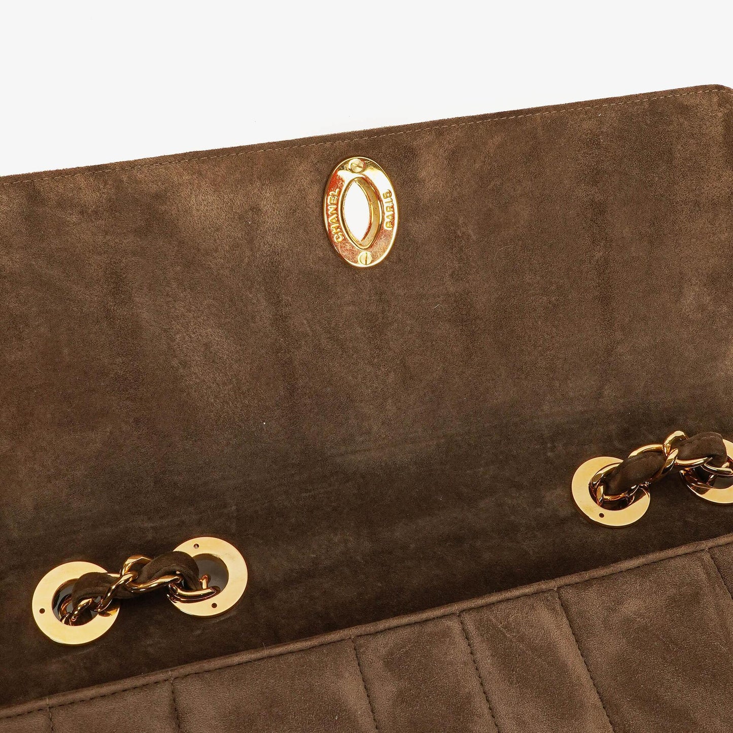 Chanel Jumbo CC Vertical Flap Bag aus gestepptem Wildleder mit 24K vergoldeter Hardware