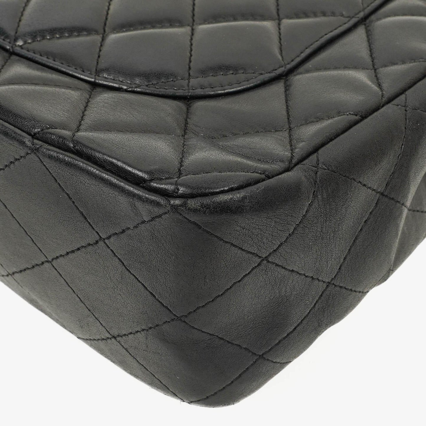 Chanel Jumbo Classic Single Flap Tasche aus schwarzem gestepptem Leder mit silberfarbener Hardware