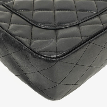 Chanel Jumbo Classic Single Flap Tasche aus schwarzem gestepptem Leder mit silberfarbener Hardware