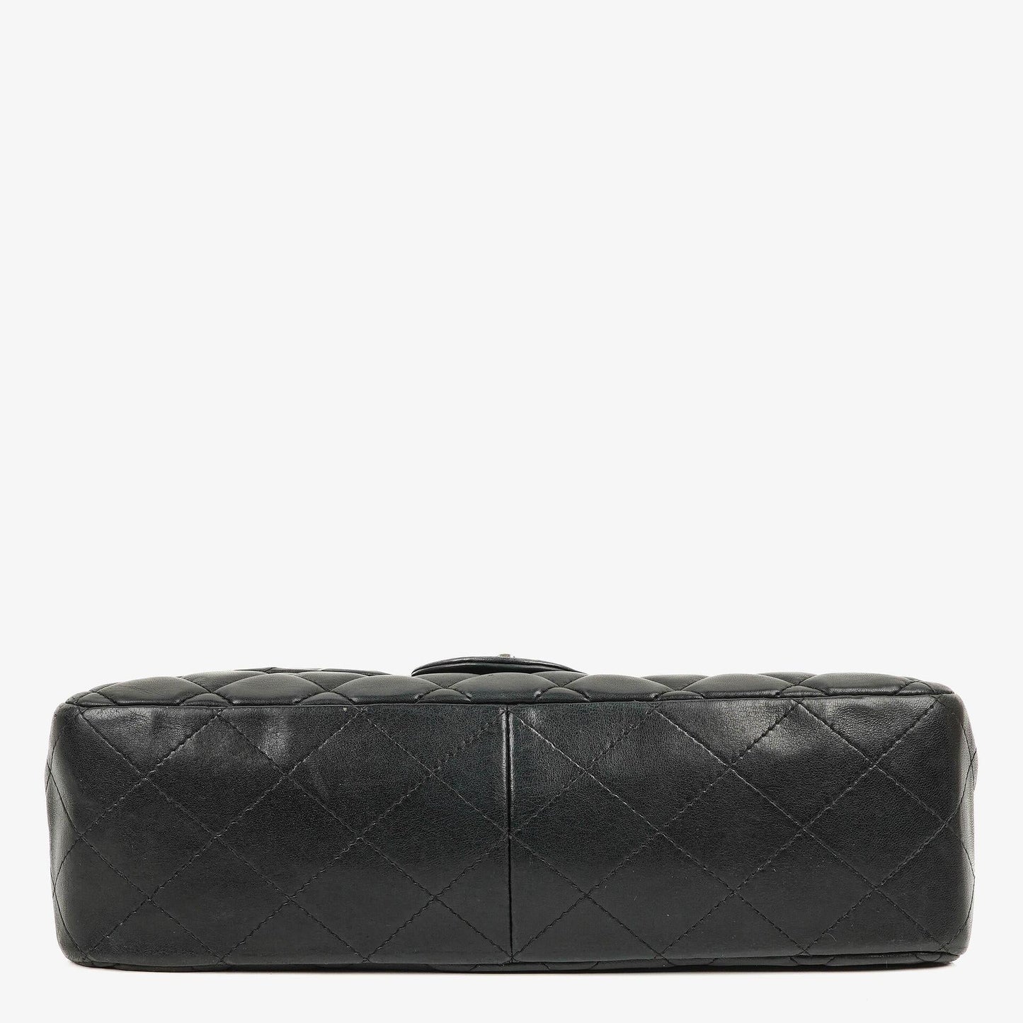 Chanel Jumbo Classic Single Flap Tasche aus schwarzem gestepptem Leder mit silberfarbener Hardware