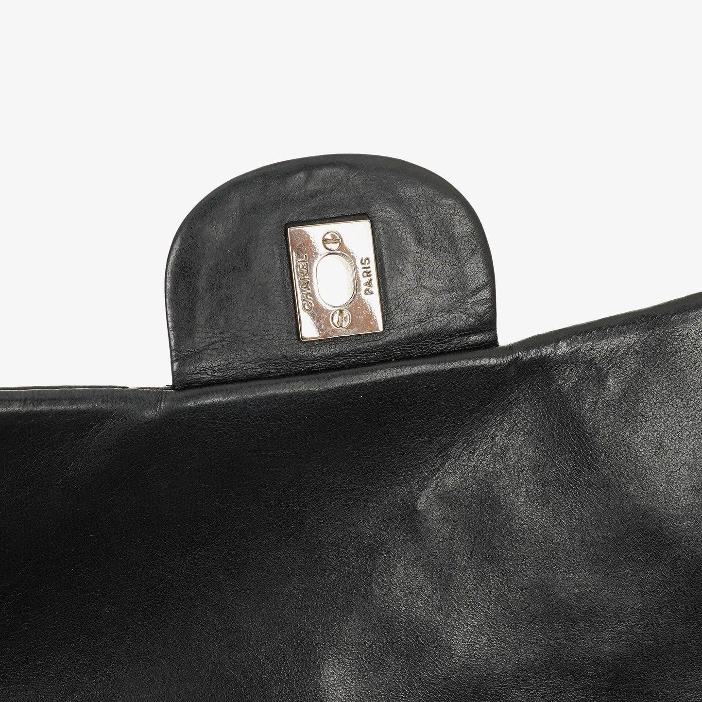 Chanel Jumbo Classic Single Flap Tasche aus schwarzem gestepptem Leder mit silberfarbener Hardware