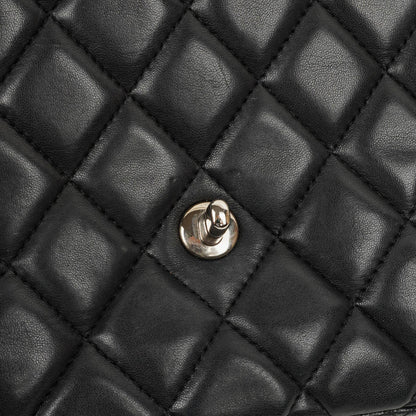 Chanel Jumbo Classic Single Flap Tasche aus schwarzem gestepptem Leder mit silberfarbener Hardware