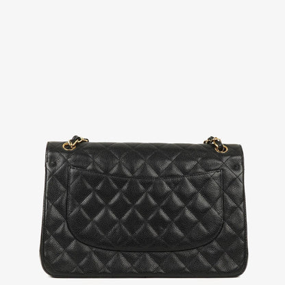 Chanel Jumbo Classic Double Flap Tasche aus schwarzem gestepptem Kaviarleder mit goldfarbenen Beschlägen