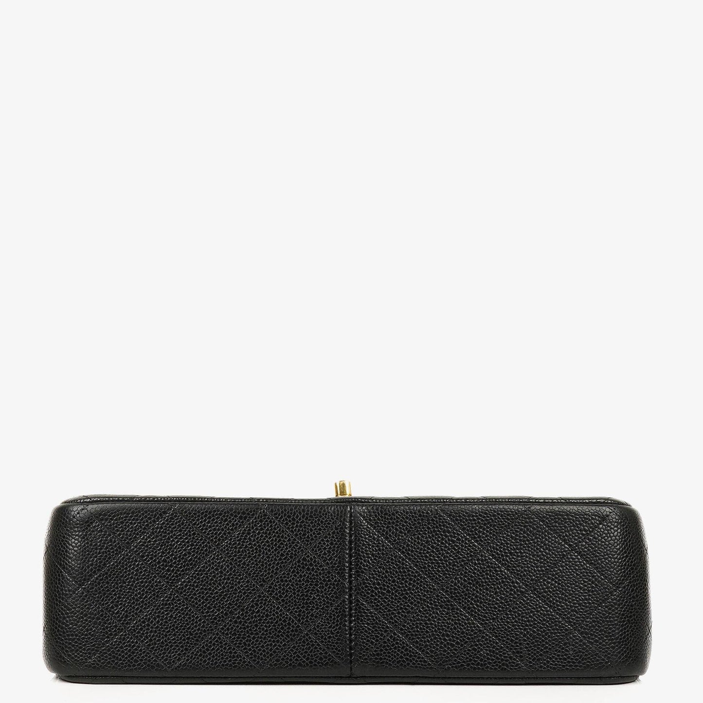 Chanel Jumbo Classic Double Flap Tasche aus schwarzem gestepptem Kaviarleder mit goldfarbenen Beschlägen
