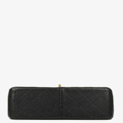 Chanel Jumbo Classic Double Flap Tasche aus schwarzem gestepptem Kaviarleder mit goldfarbenen Beschlägen