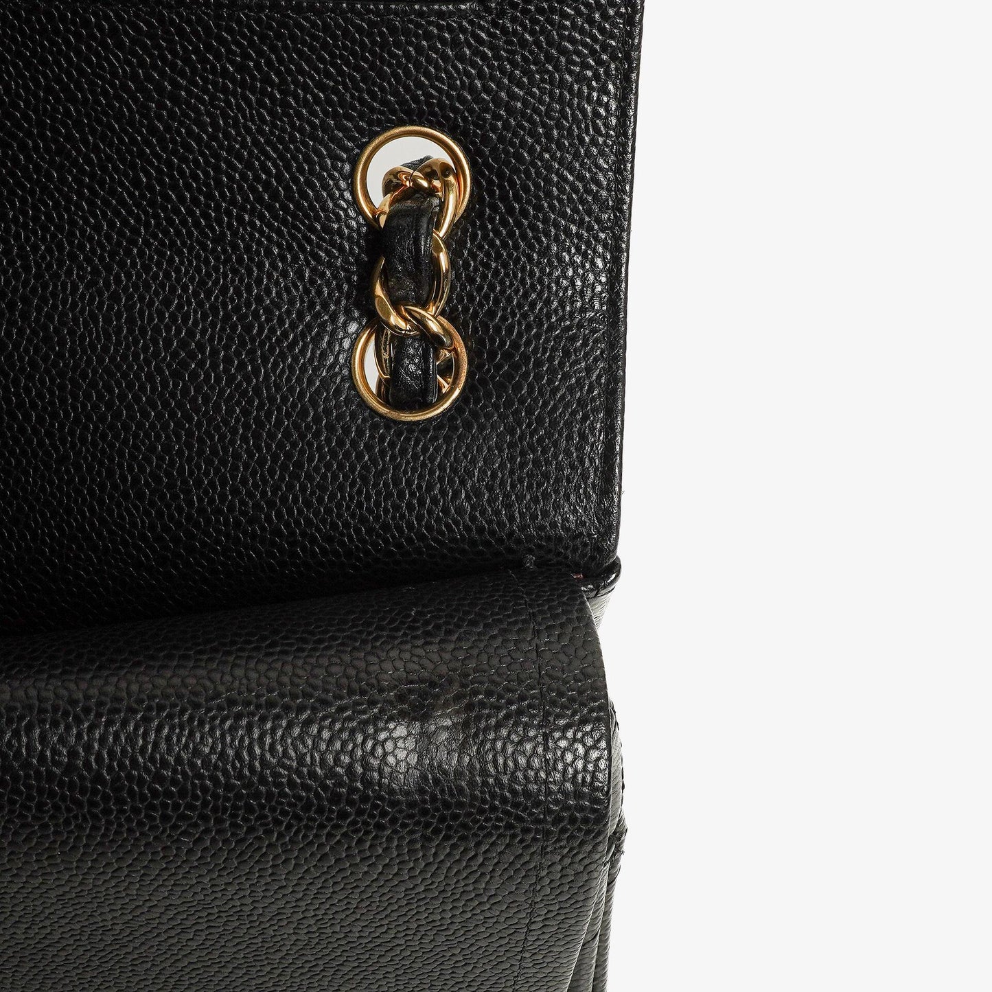 Chanel Jumbo Classic Double Flap Tasche aus schwarzem gestepptem Kaviarleder mit goldfarbenen Beschlägen
