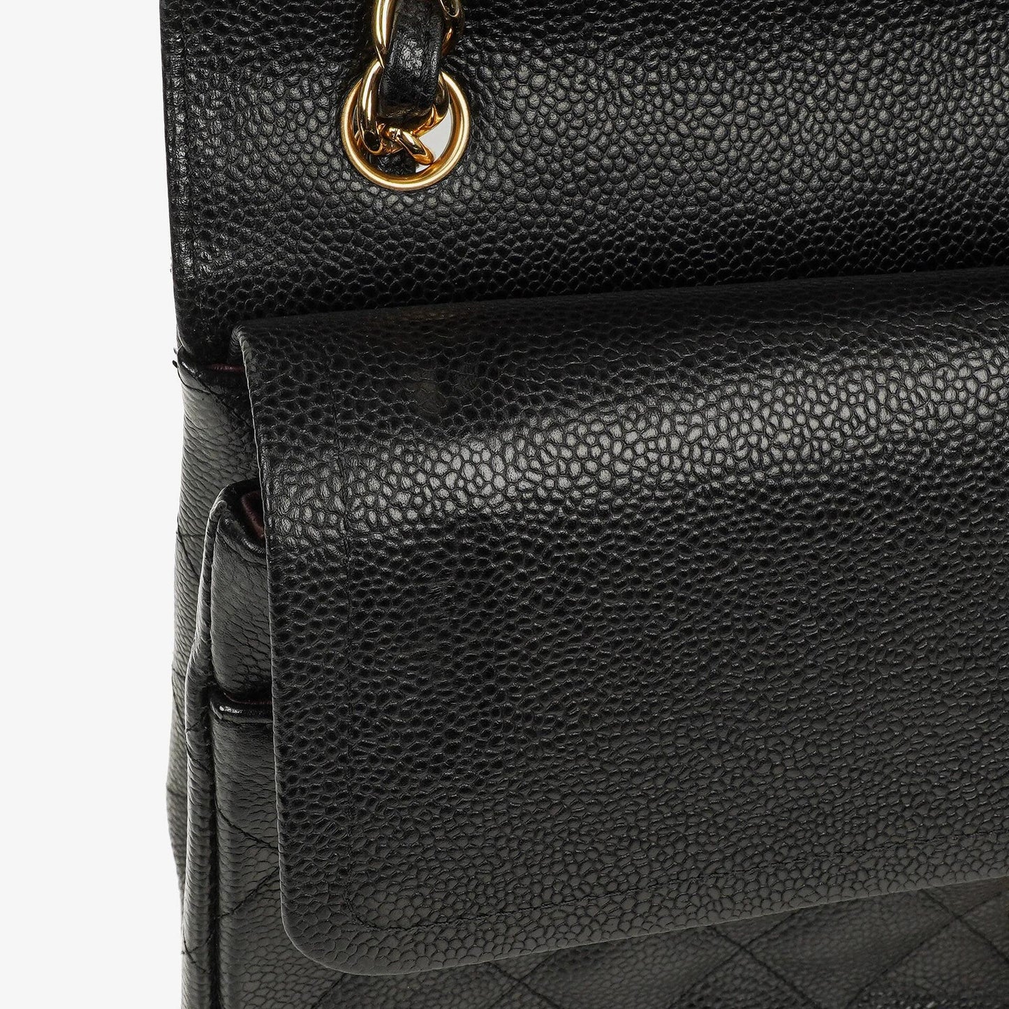 Chanel Jumbo Classic Double Flap Tasche aus schwarzem gestepptem Kaviarleder mit goldfarbenen Beschlägen