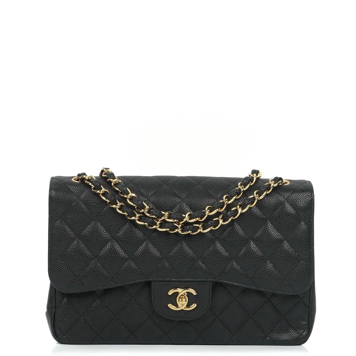 Chanel Jumbo Classic Schwarze Gequiltete Kaviar Double Flap Bag Gold-Beschläge