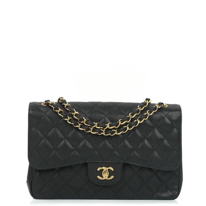 Chanel Jumbo Classic Schwarze Gequiltete Kaviar Double Flap Bag Gold-Beschläge