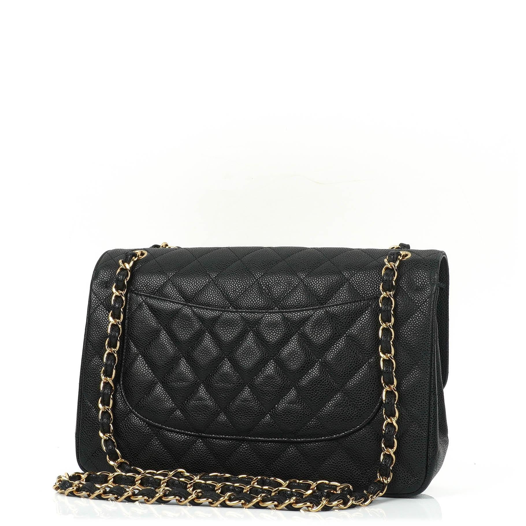 Chanel Jumbo Classic Schwarze Gequiltete Kaviar Double Flap Bag Gold-Beschläge