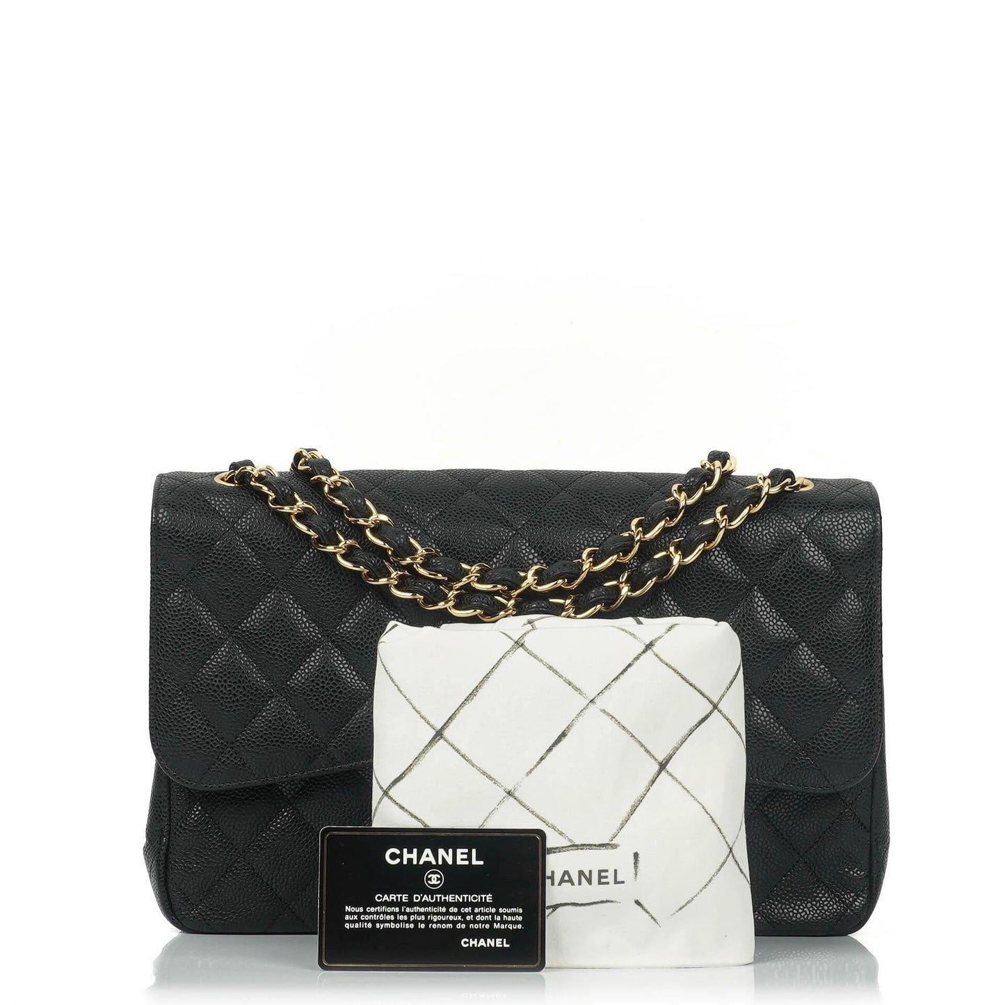 Chanel Jumbo Classic Schwarze Gequiltete Kaviar Double Flap Bag Gold-Beschläge