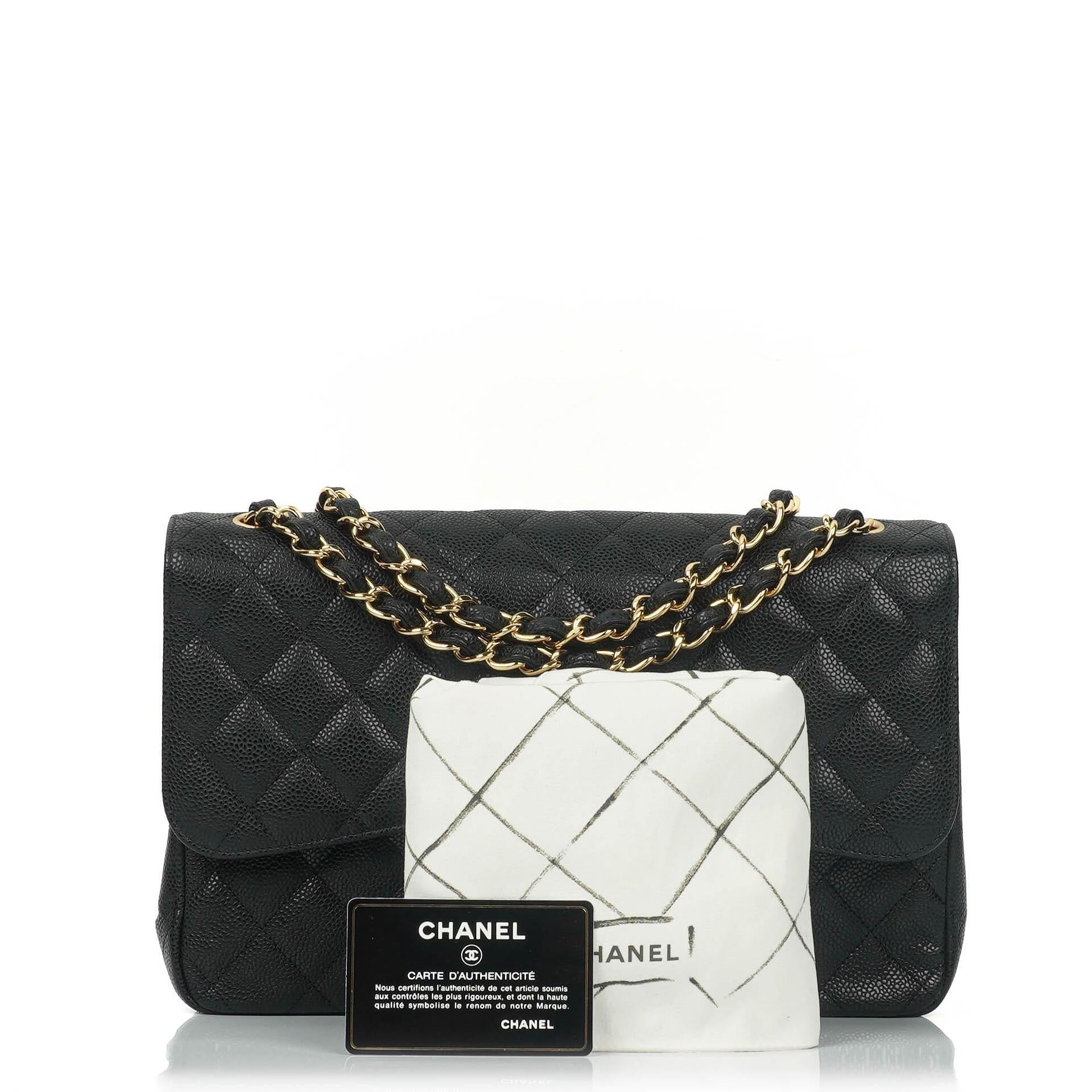 Chanel Jumbo Classic Schwarze Gequiltete Kaviar Double Flap Bag Gold-Beschläge