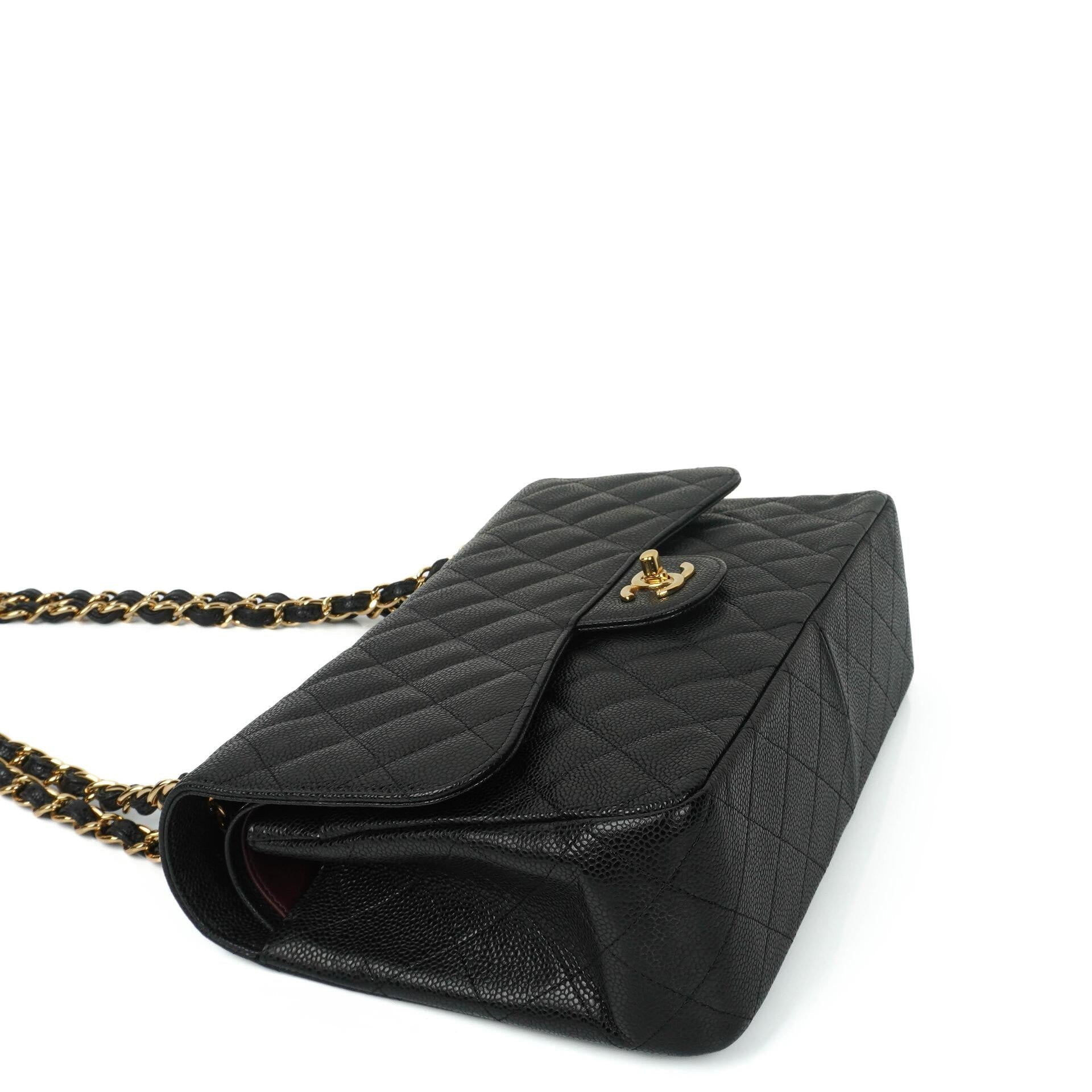 Chanel Jumbo Classic Schwarze Gequiltete Kaviar Double Flap Bag Gold-Beschläge