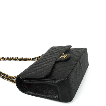 Chanel Jumbo Classic Schwarze Gequiltete Kaviar Double Flap Bag Gold-Beschläge
