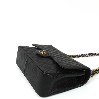 Chanel Jumbo Classic Schwarze Gequiltete Kaviar Double Flap Bag Gold-Beschläge