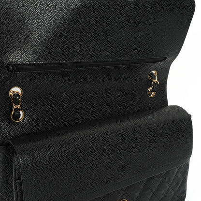 Chanel Jumbo Classic Schwarze Gequiltete Kaviar Double Flap Bag Gold-Beschläge