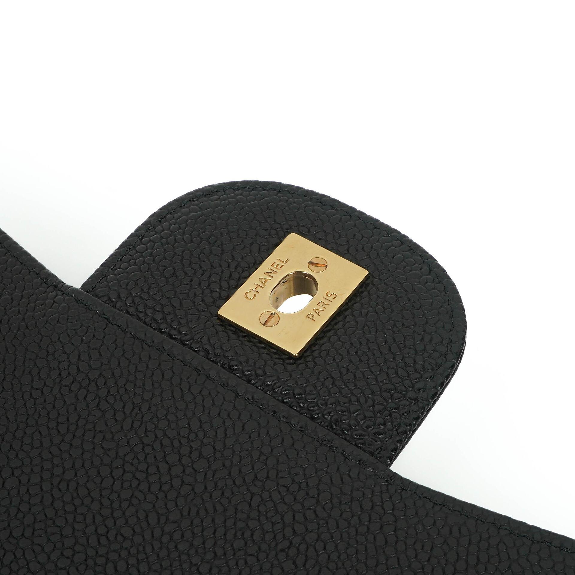 Chanel Jumbo Classic Schwarze Gequiltete Kaviar Double Flap Bag Gold-Beschläge