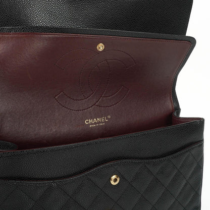Chanel Jumbo Classic Schwarze Gequiltete Kaviar Double Flap Bag Gold-Beschläge