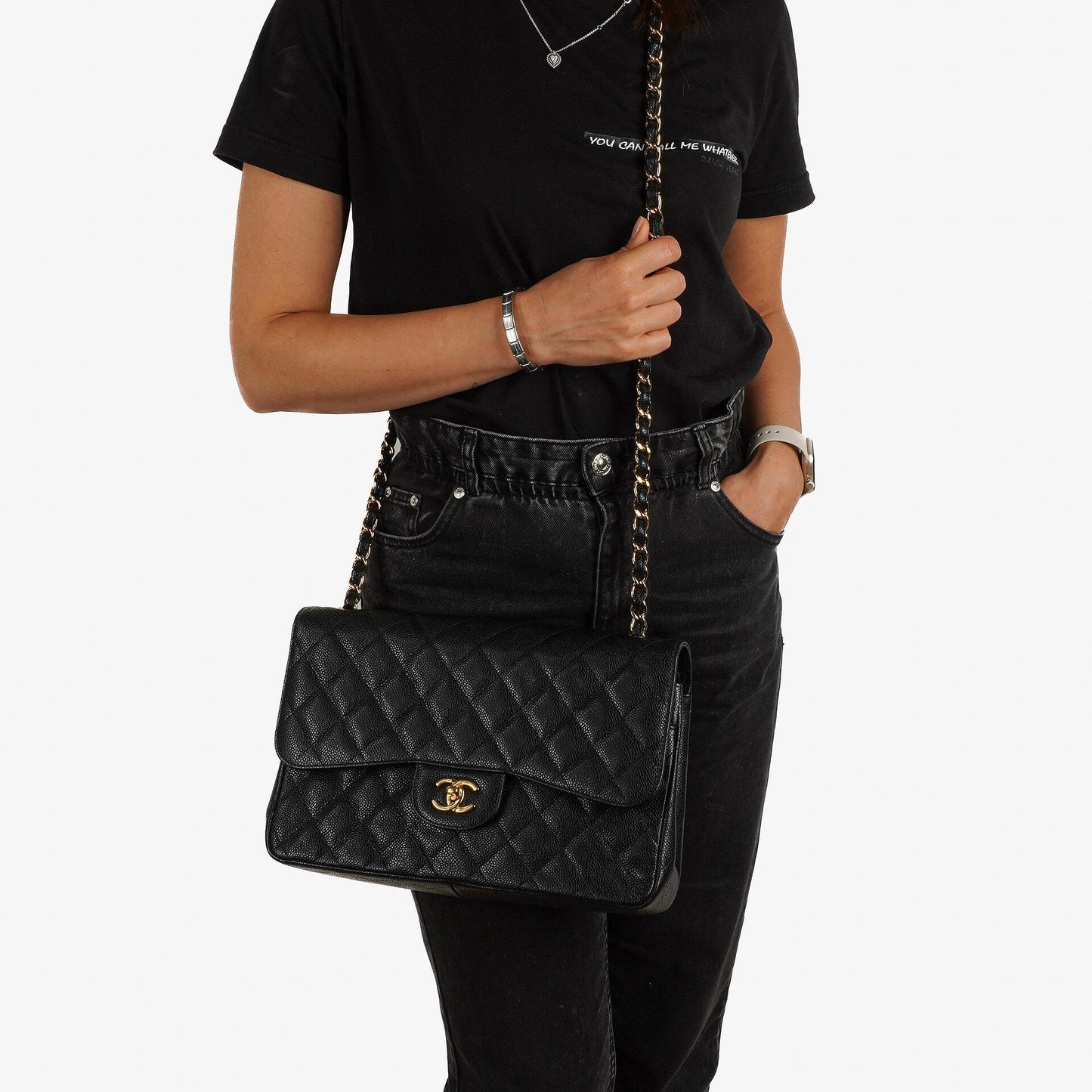 Chanel Jumbo Classic Schwarze Gequiltete Kaviar Double Flap Bag Gold-Beschläge