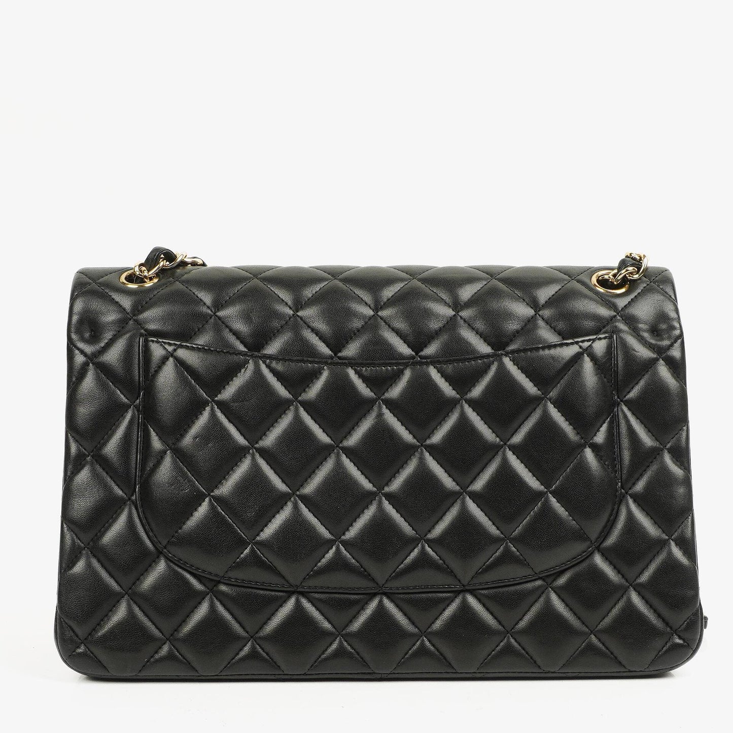 Chanel Jumbo Classic Double Flap Tasche aus schwarzem gestepptem Lammleder mit goldfarbener Hardware