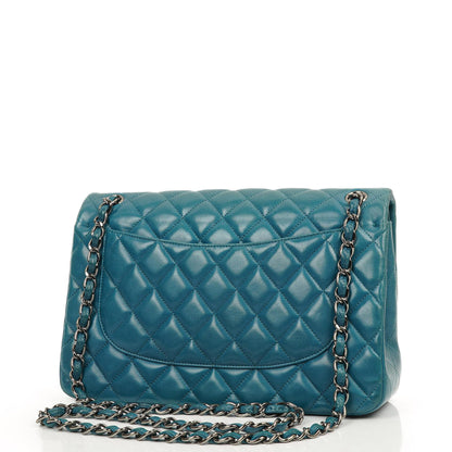 Chanel Classic Jumbo Double Flap Tasche Blau Gestepptes Lammleder Mit Silberfarbener Hardware