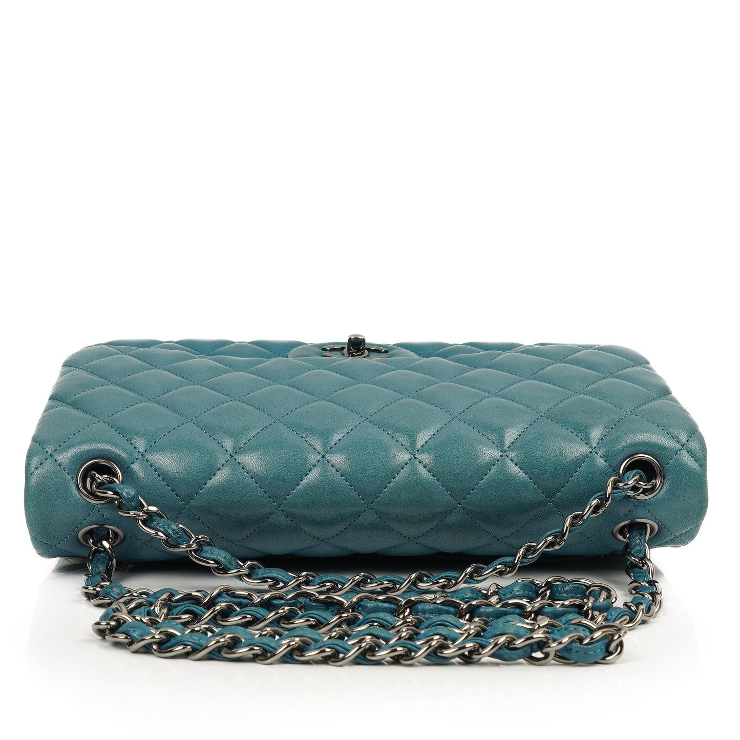 Chanel Classic Jumbo Double Flap Tasche Blau Gestepptes Lammleder Mit Silberfarbener Hardware