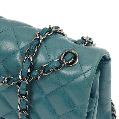 Chanel Classic Jumbo Double Flap Tasche Blau Gestepptes Lammleder Mit Silberfarbener Hardware