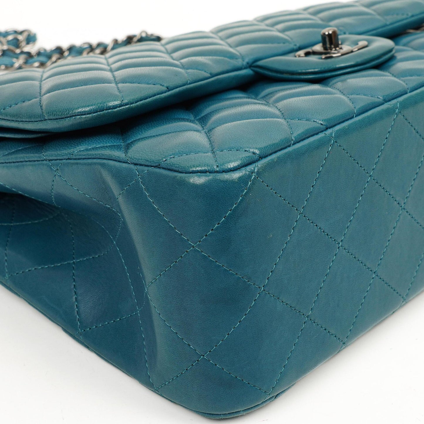 Chanel Classic Jumbo Double Flap Tasche Blau Gestepptes Lammleder Mit Silberfarbener Hardware