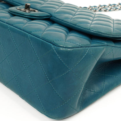 Chanel Classic Jumbo Double Flap Tasche Blau Gestepptes Lammleder Mit Silberfarbener Hardware