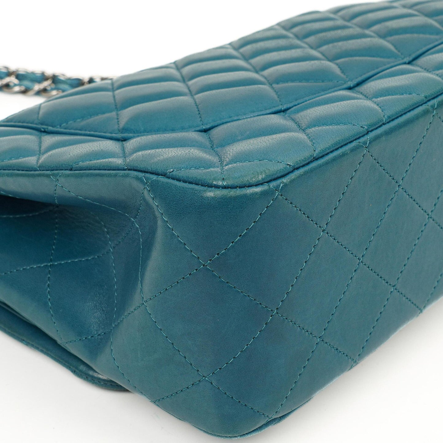Chanel Classic Jumbo Double Flap Tasche Blau Gestepptes Lammleder Mit Silberfarbener Hardware