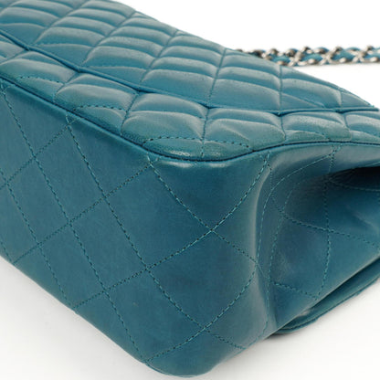 Chanel Classic Jumbo Double Flap Tasche Blau Gestepptes Lammleder Mit Silberfarbener Hardware