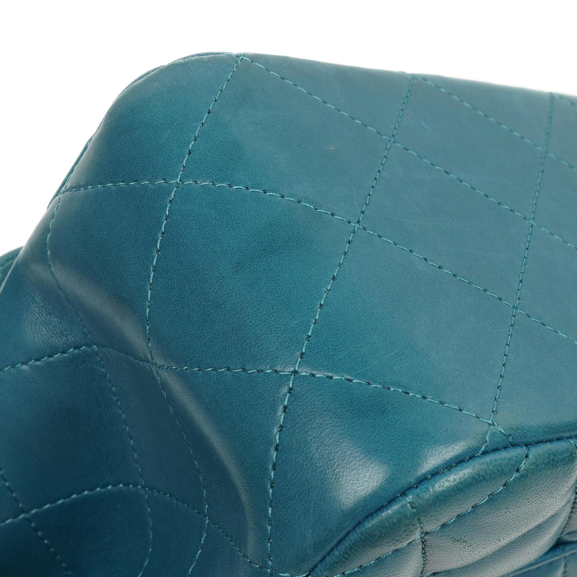 Chanel Classic Jumbo Double Flap Tasche Blau Gestepptes Lammleder Mit Silberfarbener Hardware