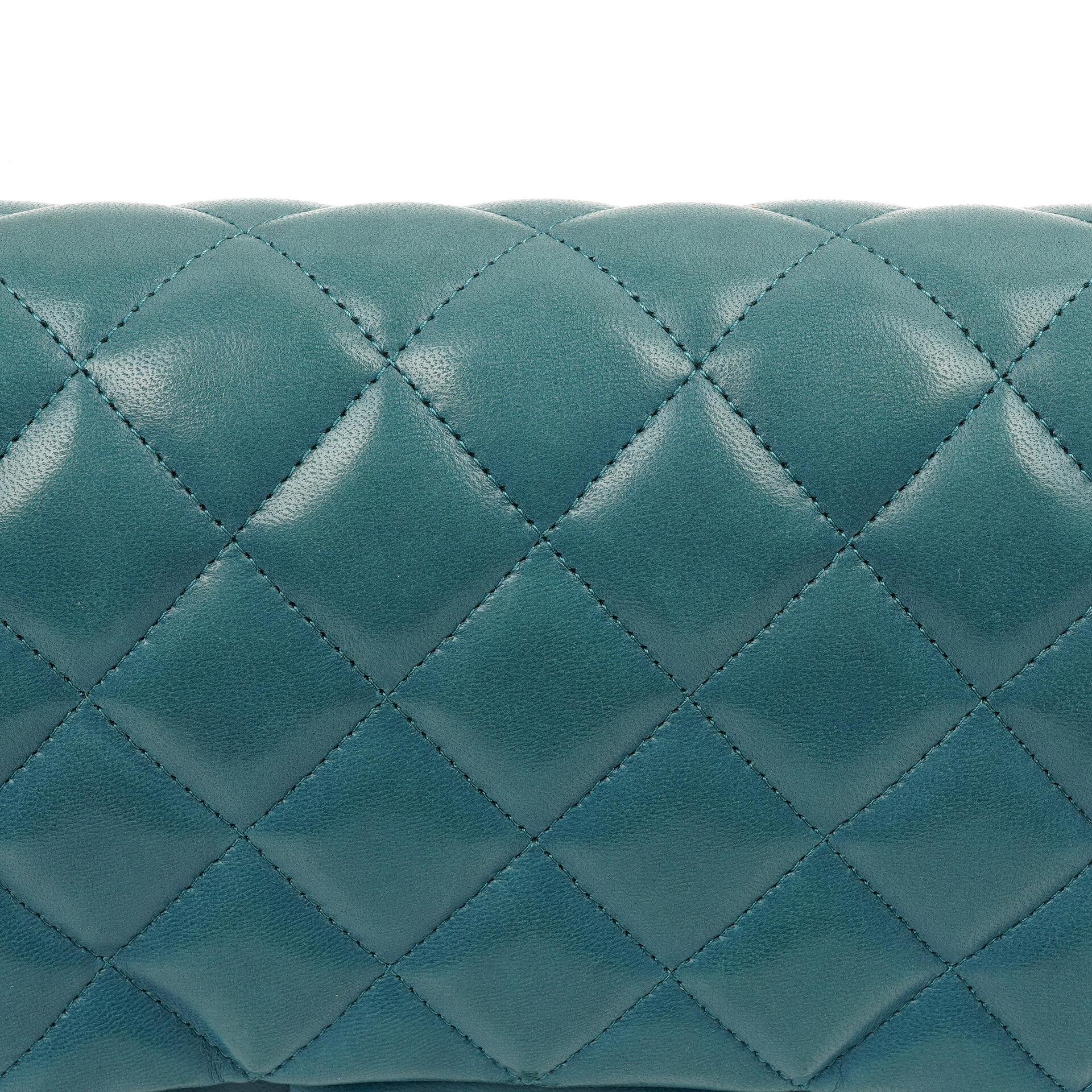 Chanel Classic Jumbo Double Flap Tasche Blau Gestepptes Lammleder Mit Silberfarbener Hardware