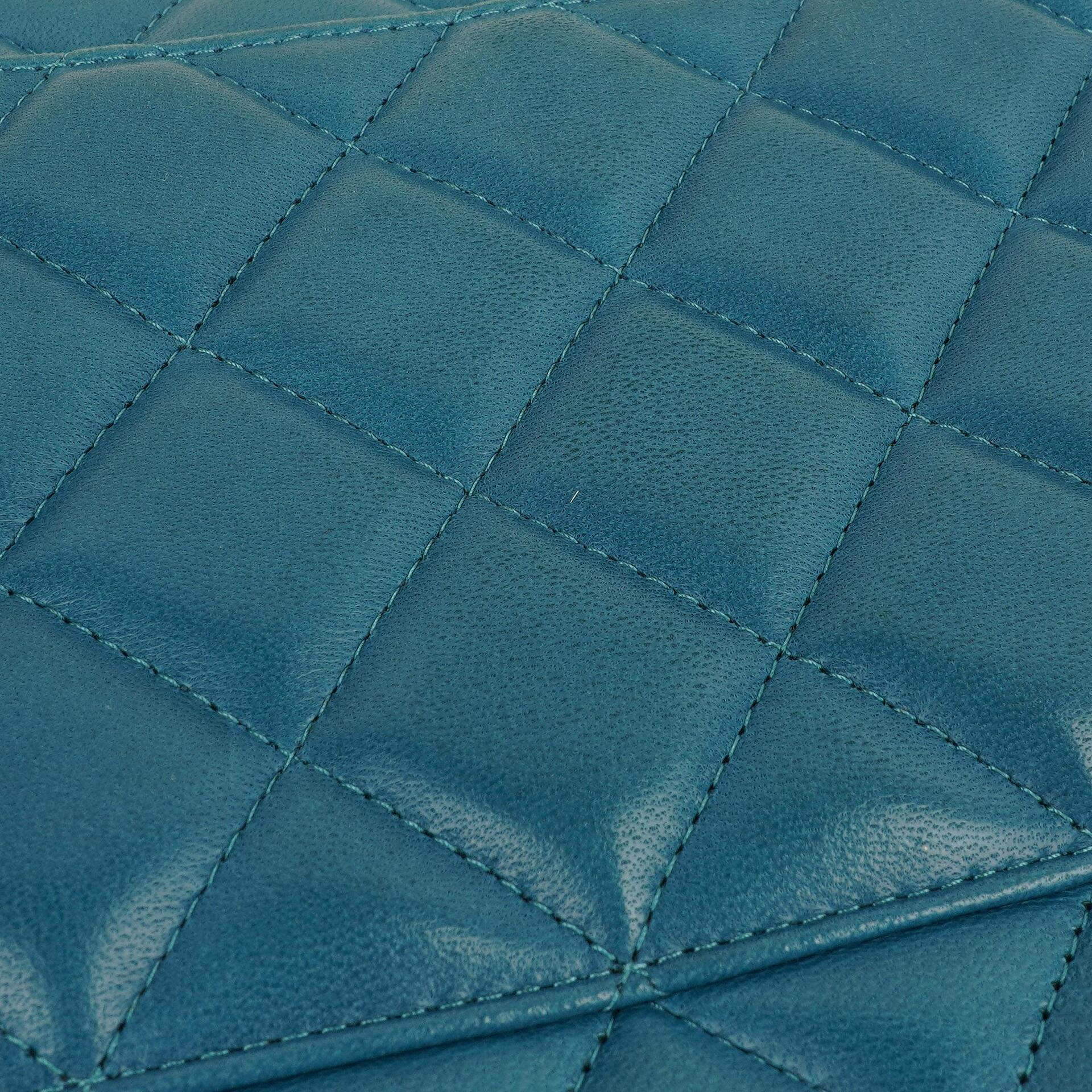 Chanel Classic Jumbo Double Flap Tasche Blau Gestepptes Lammleder Mit Silberfarbener Hardware