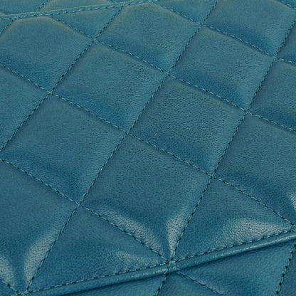 Chanel Classic Jumbo Double Flap Tasche Blau Gestepptes Lammleder Mit Silberfarbener Hardware