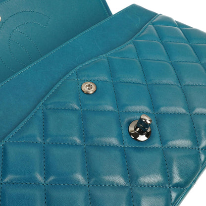 Chanel Classic Jumbo Double Flap Tasche Blau Gestepptes Lammleder Mit Silberfarbener Hardware