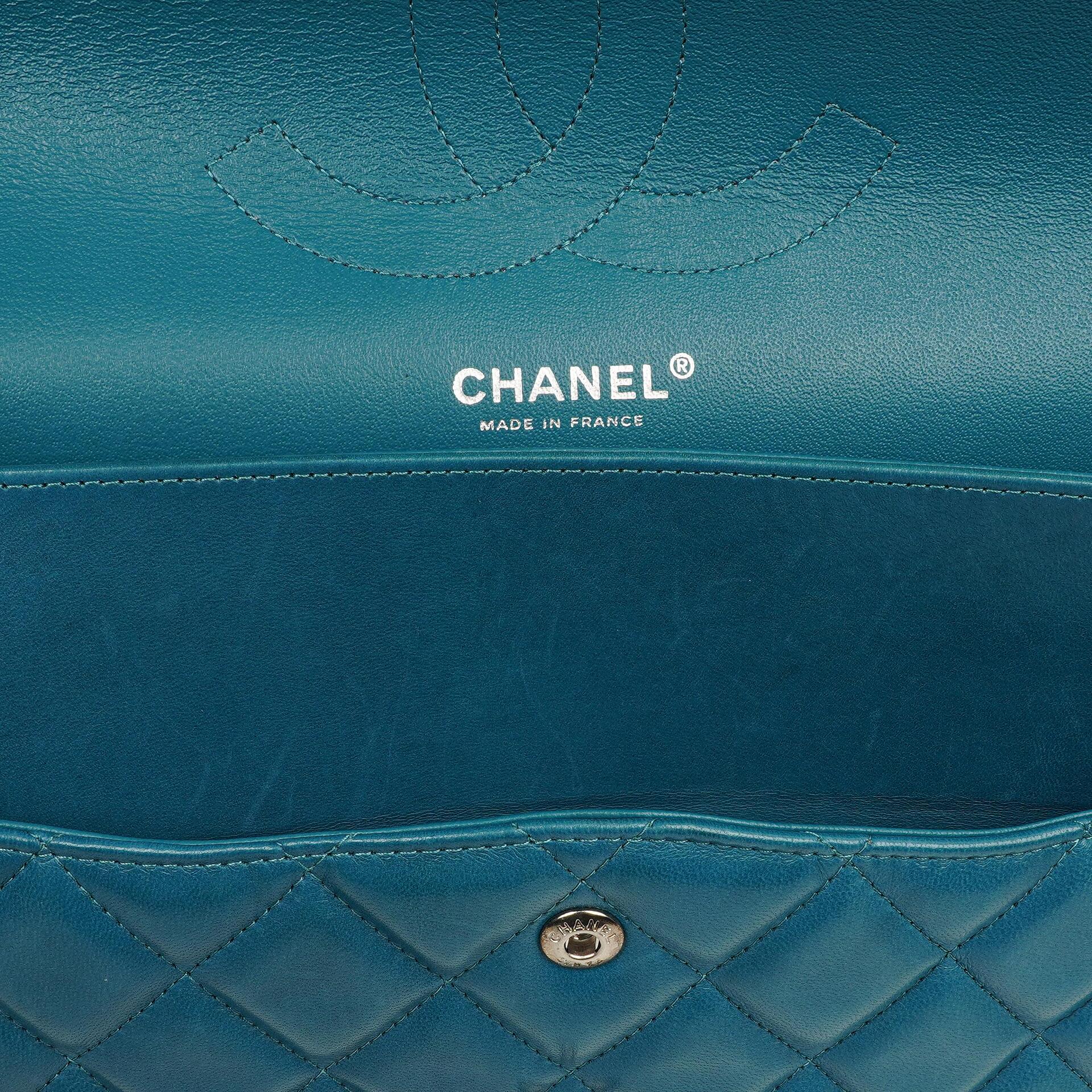 Chanel Classic Jumbo Double Flap Tasche Blau Gestepptes Lammleder Mit Silberfarbener Hardware