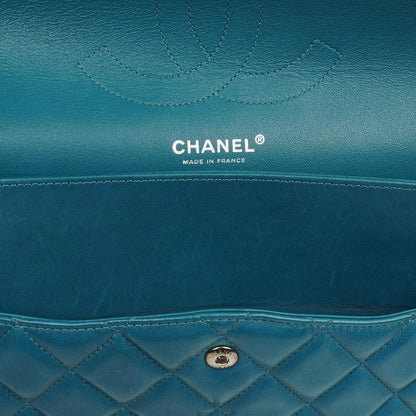 Chanel Classic Jumbo Double Flap Tasche Blau Gestepptes Lammleder Mit Silberfarbener Hardware