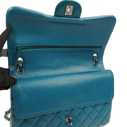 Chanel Classic Jumbo Double Flap Tasche Blau Gestepptes Lammleder Mit Silberfarbener Hardware