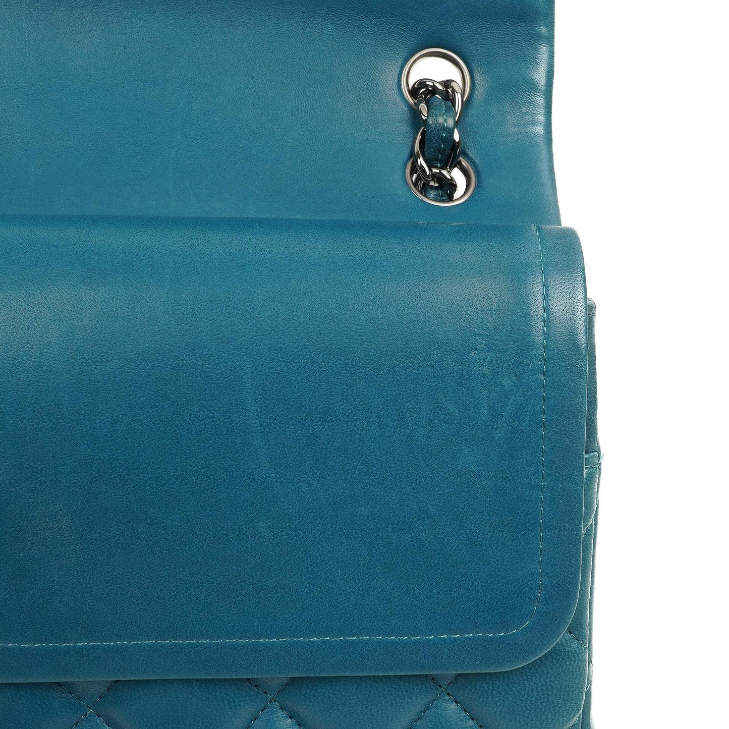 Chanel Classic Jumbo Double Flap Tasche Blau Gestepptes Lammleder Mit Silberfarbener Hardware