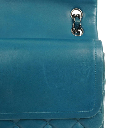 Chanel Classic Jumbo Double Flap Tasche Blau Gestepptes Lammleder Mit Silberfarbener Hardware