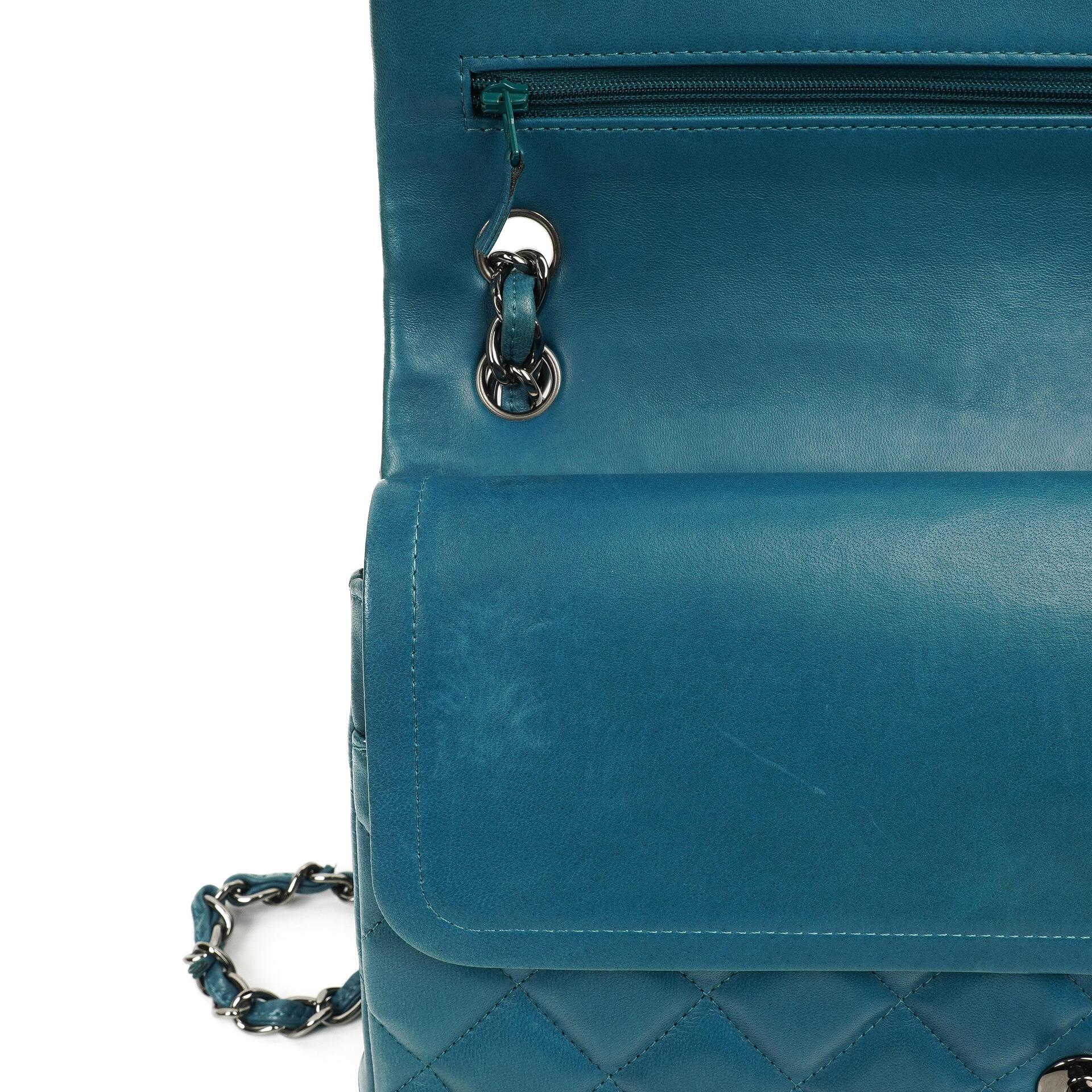Chanel Classic Jumbo Double Flap Tasche Blau Gestepptes Lammleder Mit Silberfarbener Hardware