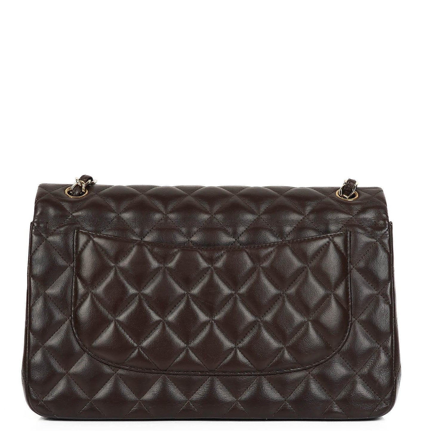 Chanel Jumbo Classic Double Flap Tasche aus braunem gestepptem Lammleder mit vergoldeter Hardware