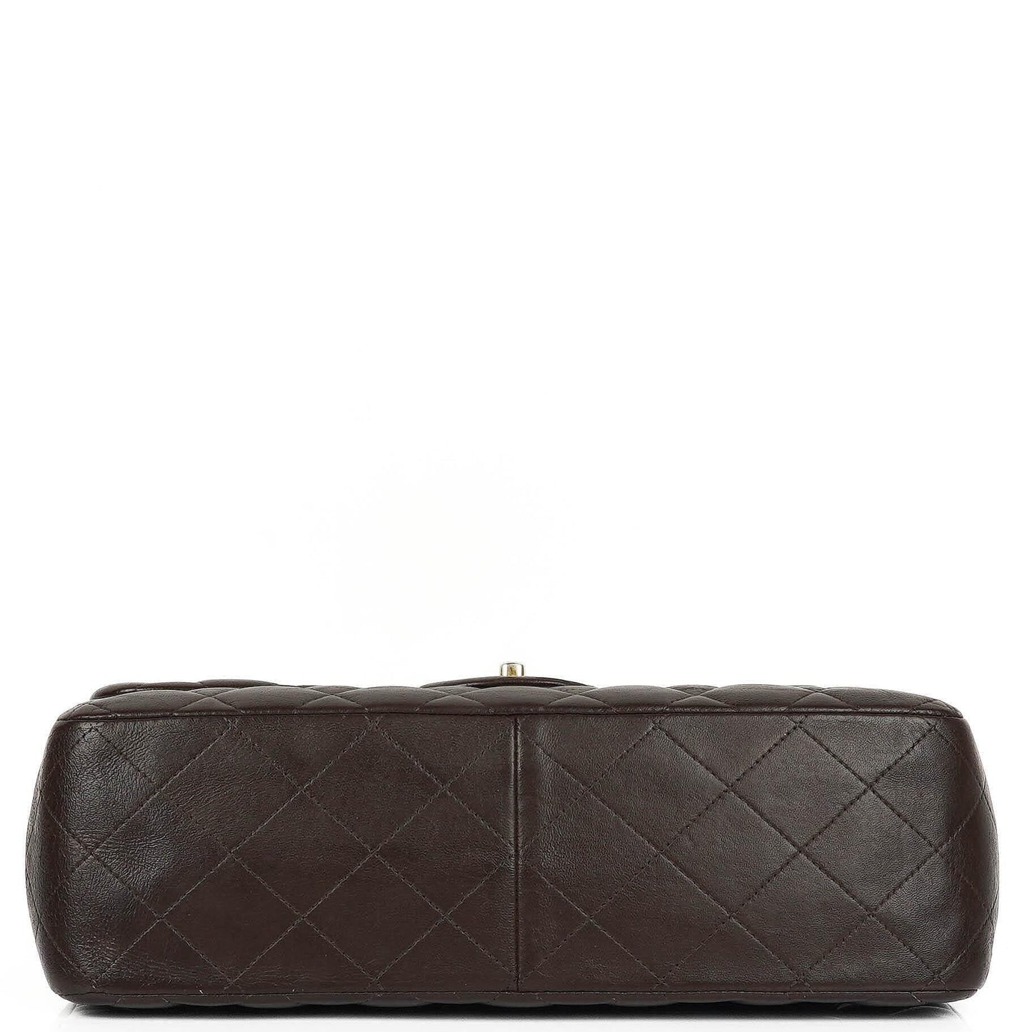 Chanel Jumbo Classic Double Flap Tasche aus braunem gestepptem Lammleder mit vergoldeter Hardware