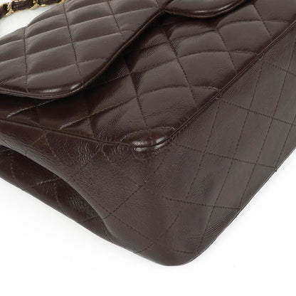 Chanel Jumbo Classic Double Flap Tasche aus braunem gestepptem Lammleder mit vergoldeter Hardware