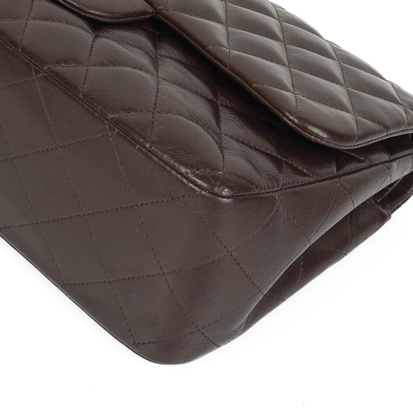 Chanel Jumbo Classic Double Flap Tasche aus braunem gestepptem Lammleder mit vergoldeter Hardware