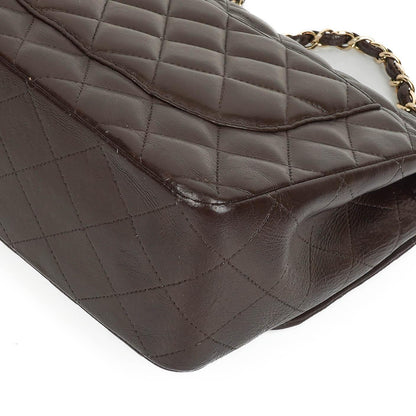 Chanel Jumbo Classic Double Flap Tasche aus braunem gestepptem Lammleder mit vergoldeter Hardware