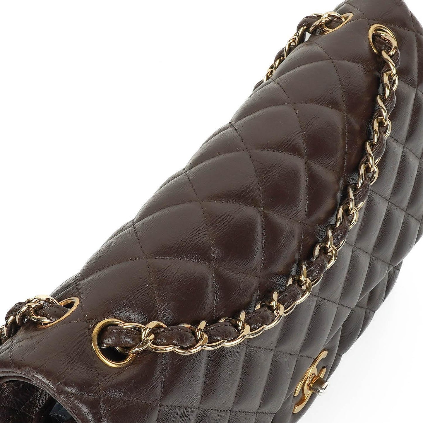 Chanel Jumbo Classic Double Flap Tasche aus braunem gestepptem Lammleder mit vergoldeter Hardware