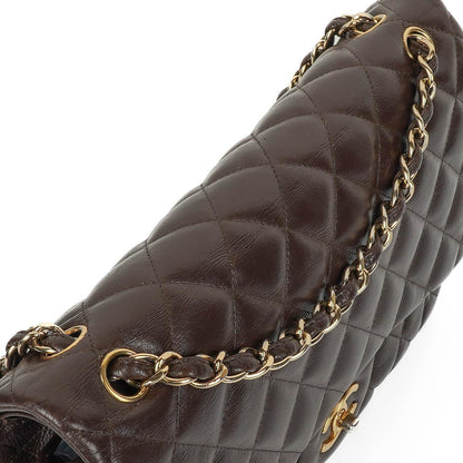 Chanel Jumbo Classic Double Flap Tasche aus braunem gestepptem Lammleder mit vergoldeter Hardware