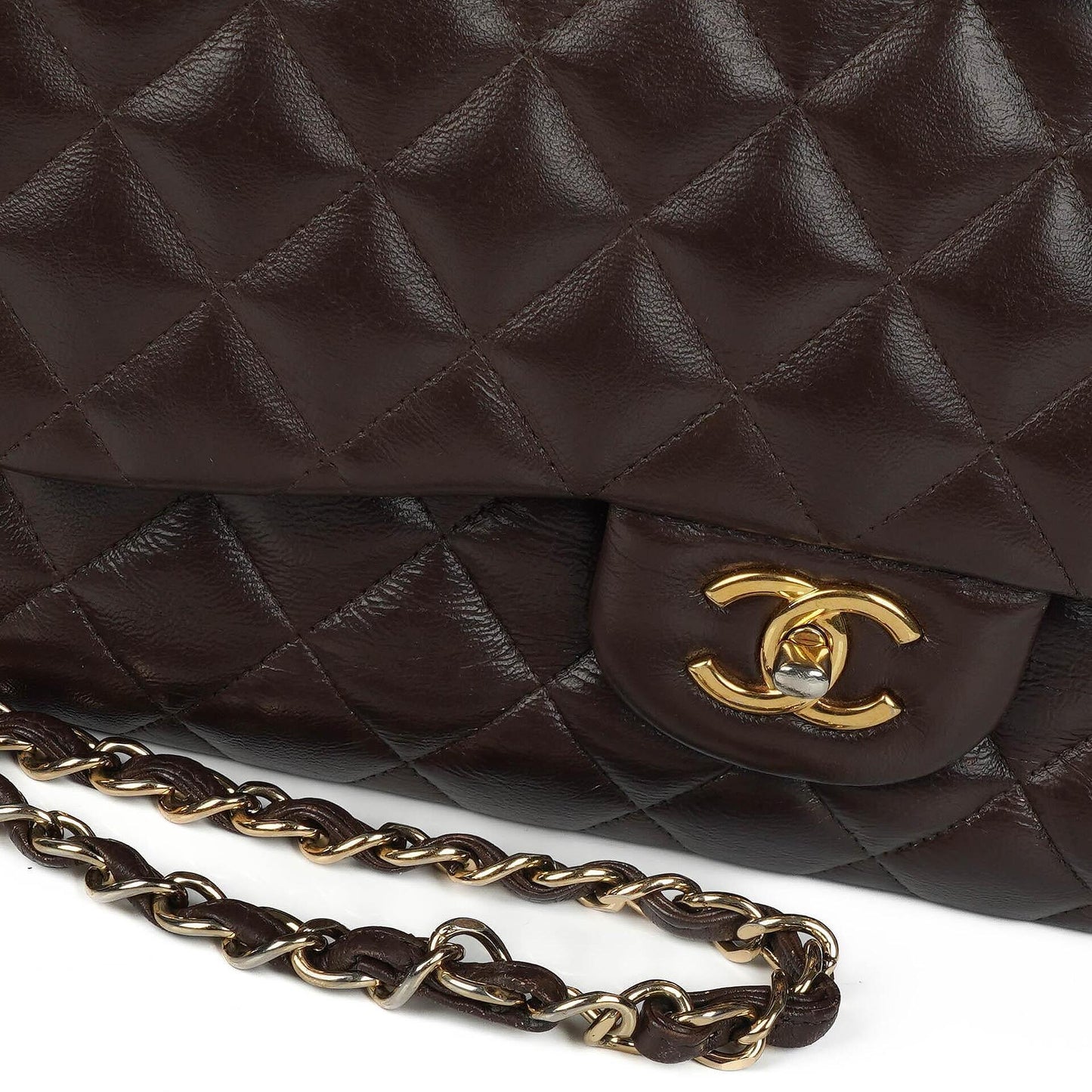 Chanel Jumbo Classic Double Flap Tasche aus braunem gestepptem Lammleder mit vergoldeter Hardware